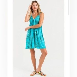 Francesca's Collections Palm Leaf Pattern V Neckline Mini Dress Women L